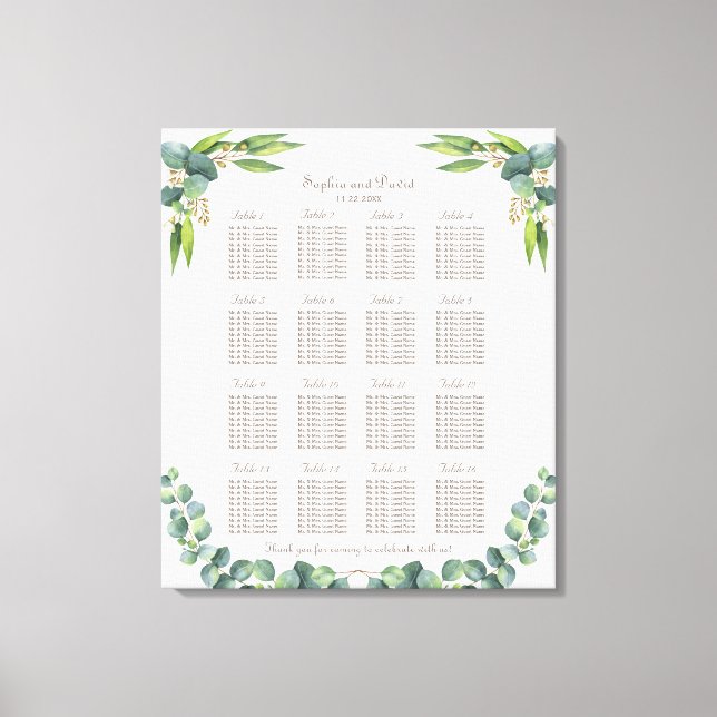 Toile Carte de siège Mariage Exotique Eucalyptus Feuille (Recto)