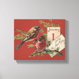 Toile Carte de Vœux Antique Oiseaux du Nouvel An