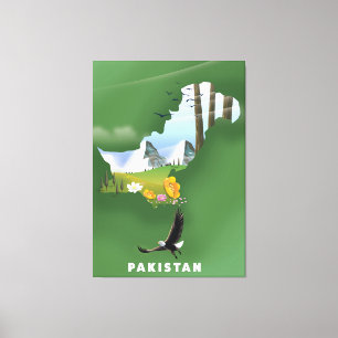 Toile Carte de voyage illustrée du Pakistan.