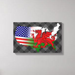 Toile Carte des drapeaux gallois américains