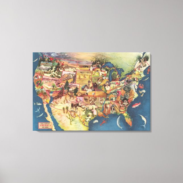 Toile Carte des États-Unis - American Farming & Agricult (Recto)