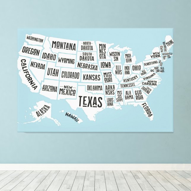 Toile Carte des États-Unis avec noms d'État États-Unis 6 (Insitu (Plancher de Bois))
