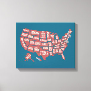 Toile Carte des États-Unis   Typographie