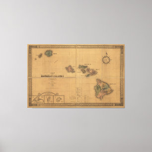 Toile Carte des îles Hawaiiennes (1876)