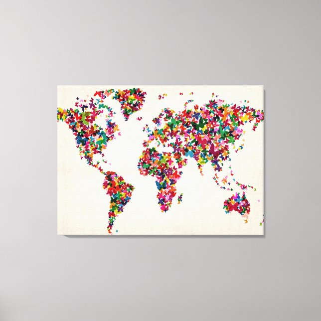 Toile Carte des papillons de la carte du monde (Recto)