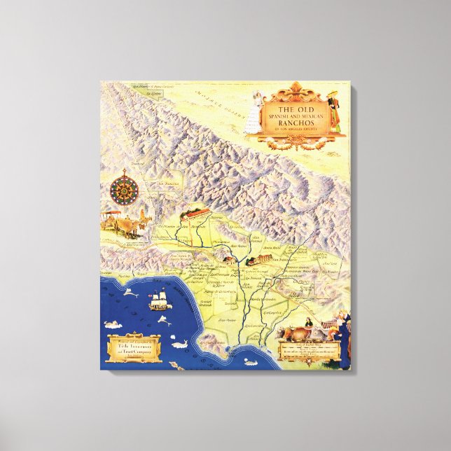 Toile Carte des Ranchos espagnols et mexicains de Los An (Recto)