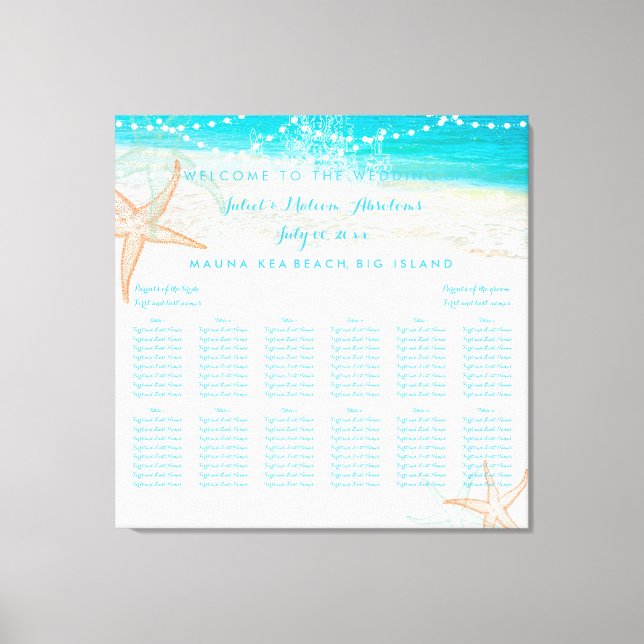 Toile Carte des sièges plage/mariage PixDezines (Recto)