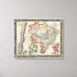 Toile Carte Du Brésil, Bolivie, Paraguay Et Uruguay