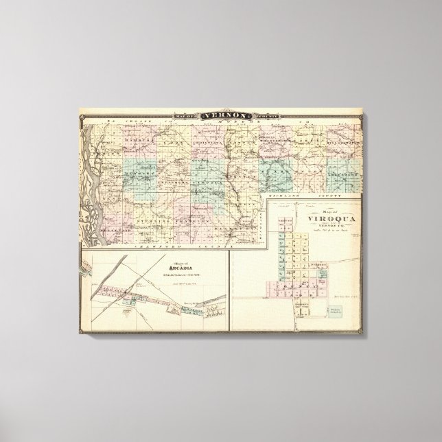Toile Carte du comté de Vernon, Arcadia et Viroqua (Recto)
