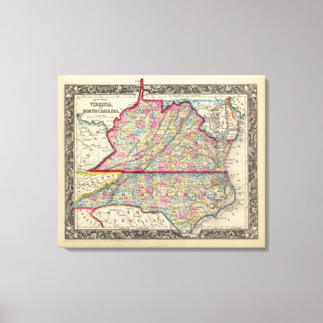 Toile Carte du comté de Virginie et Caroline du Nord (Recto)