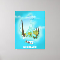 Carte du Danemark illustrée affiche de voyage.