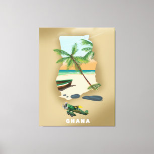 Toile Carte du Ghana illustrée affiche de voyage.