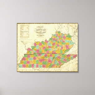 Toile Carte du Kentucky et du Tennessee