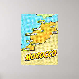 Toile Carte du Maroc illustrée dans le style Pop Art