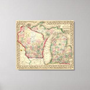 Toile Carte du Michigan, le Wisconsin par Mitchell