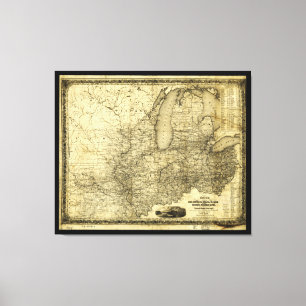 Toile Carte du Midwest américain (c 1840)