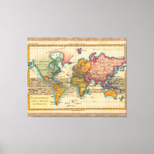 Toile Carte du monde 1700s Antique Continents