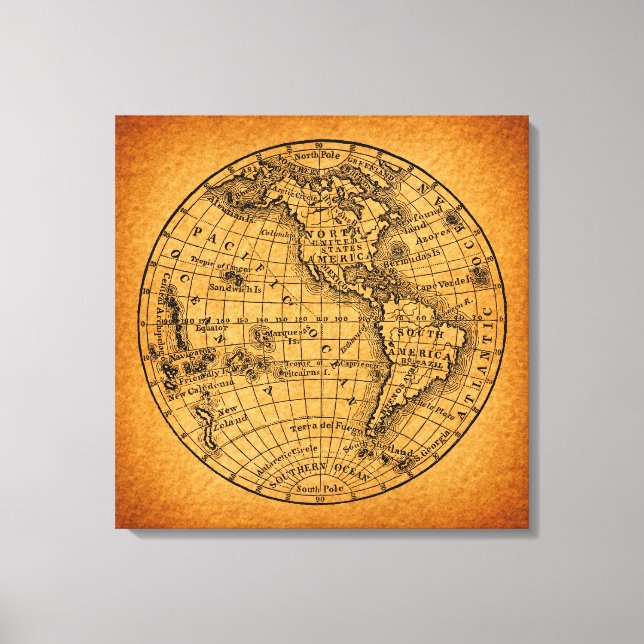 Toile Carte du monde antique Carte du monde Vintage Glob (Recto)