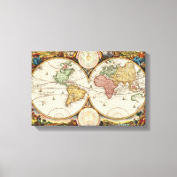 Carte du monde antique Deux hémisphères Rare Art V