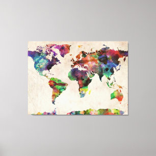Toile Carte du monde Aquarelle urbaine
