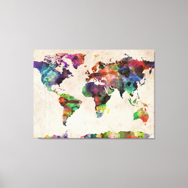 Toile Carte du monde Aquarelle urbaine (Recto)