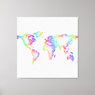 Toile Carte du monde d'arc-en-ciel