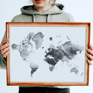 Toile Carte du monde de Black White Watercolor