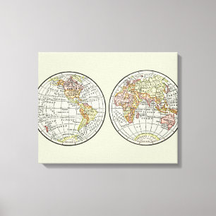 Toile Carte du monde de voyage Terre 1916 Atlas mondial