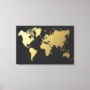 Toile Carte du monde d'or sur Chevron noir