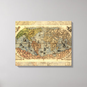 Toile Carte du monde Forlani Antiquev 1565 Renaissance