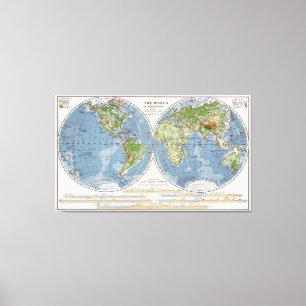 Toile Carte du monde montrant des tailles de profondeur