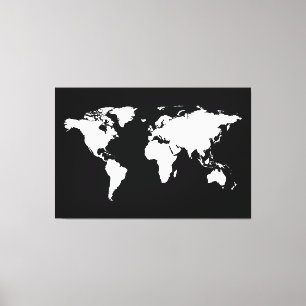 Toile carte du monde noir blanc