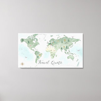 Toile Carte du monde Whimsical Mur Art - Aquarelle Natur