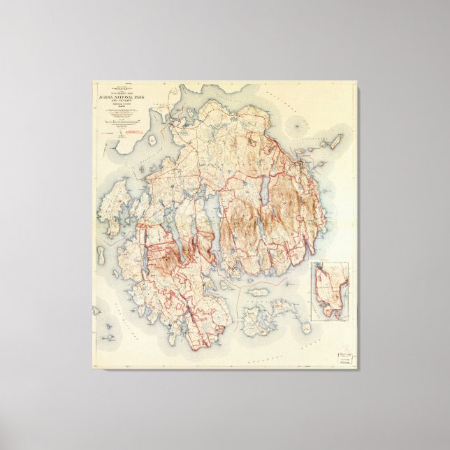 Toile Carte du parc national de l'Acadie, Maine (1942) (Recto)