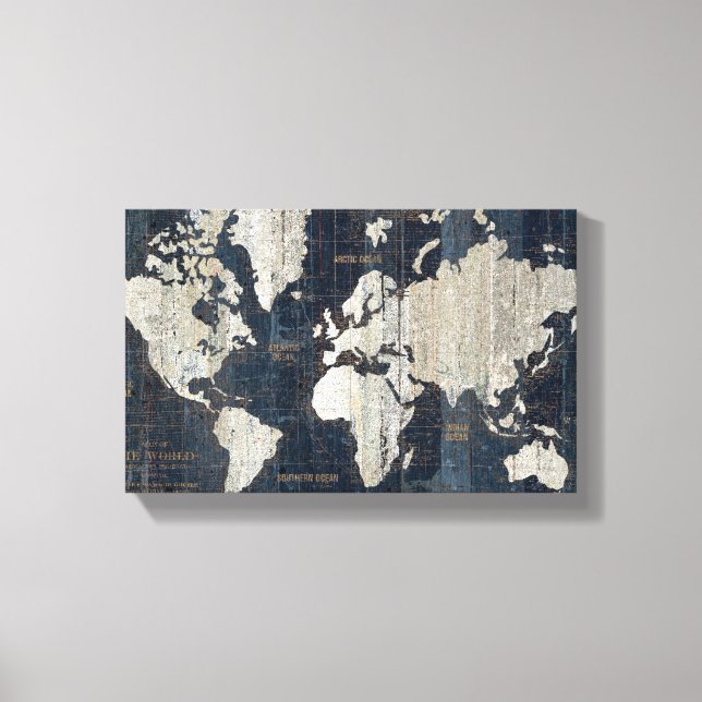 Toile Carte du Vieux-Monde Bleu (Recto)
