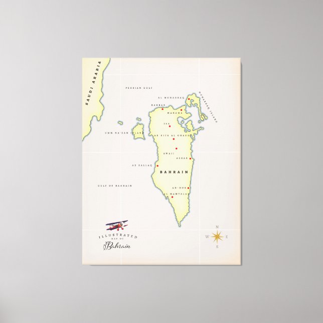 Toile Carte illustrée de Bahreïn (Recto)