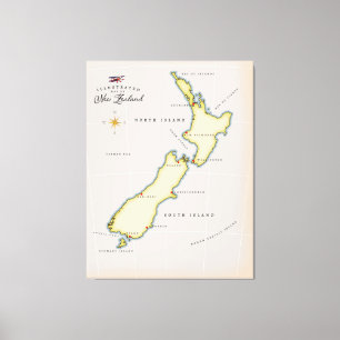 Toile Carte illustrée de la Nouvelle-Zélande