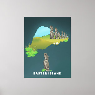 Toile Carte illustrée de l'île de Pâques affiche de voya