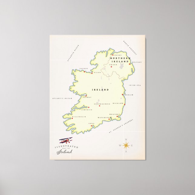 Toile Carte illustrée de l'Irlande (Recto)