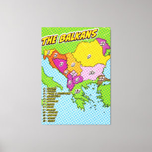Toile Carte illustrée des Balkans dans le style Pop Art