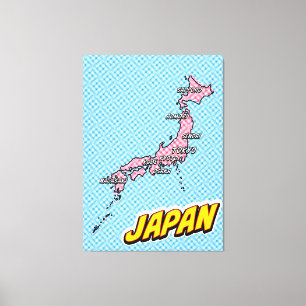 Toile Carte illustrée du Japon dans le style Pop Art