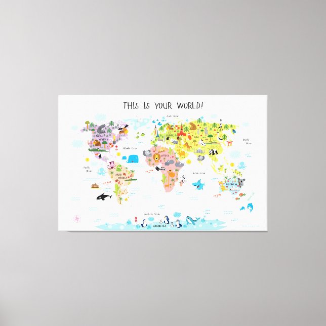 Toile Carte Mondiale Enfants Canvas Girls Nursery (Recto)