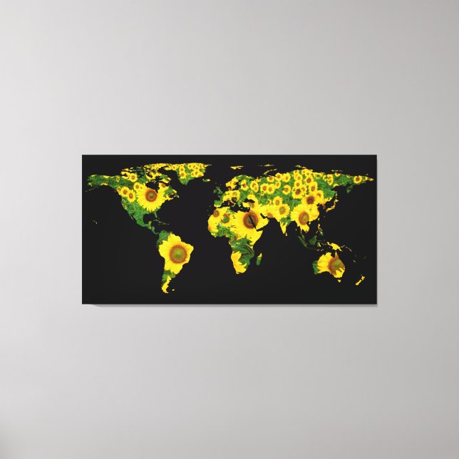 Toile Carte Mondiale Silhouette - Fleurs de Soleil (Recto)