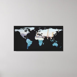 Toile Carte Mondiale Silhouette - Voile Tour Du Monde