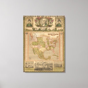 Toile Carte ornementale des États-Unis et du Mexique
