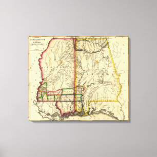 Toile Carte panoramique du Mississippi et de l'Alabama