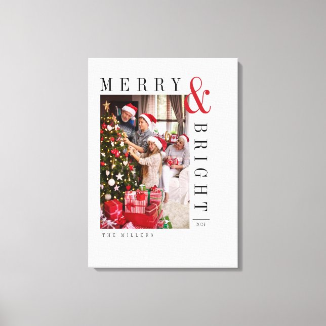 Toile Carte Photo de Noël de famille Script moderne (Recto)
