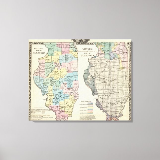 Toile Carte politique de l'Illinois (Recto)