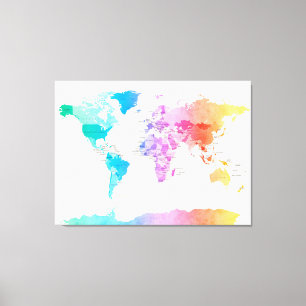 Toile Carte politique pour aquarelle du monde