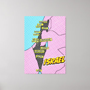 Toile Carte Pop Art Illustré Israël